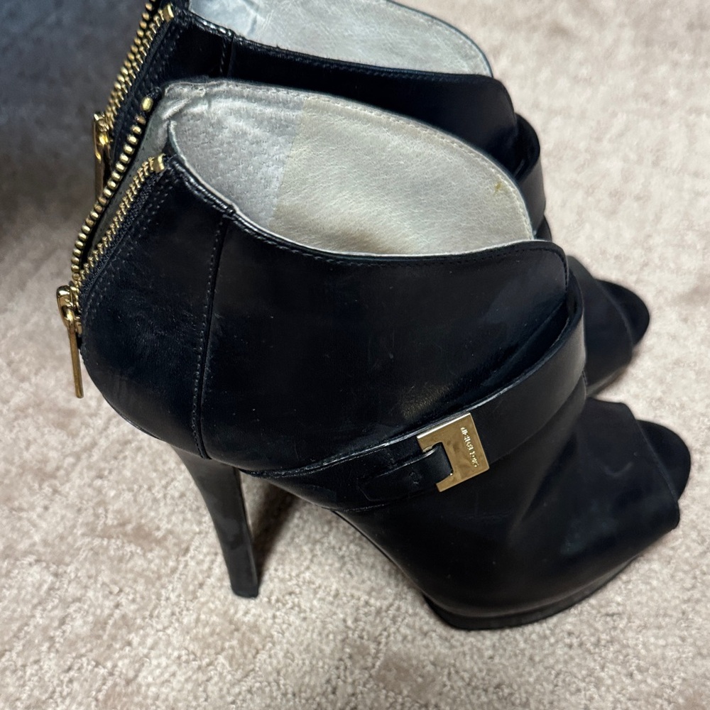 Michael Kors Black Peep Toe Heels with Gold Accents